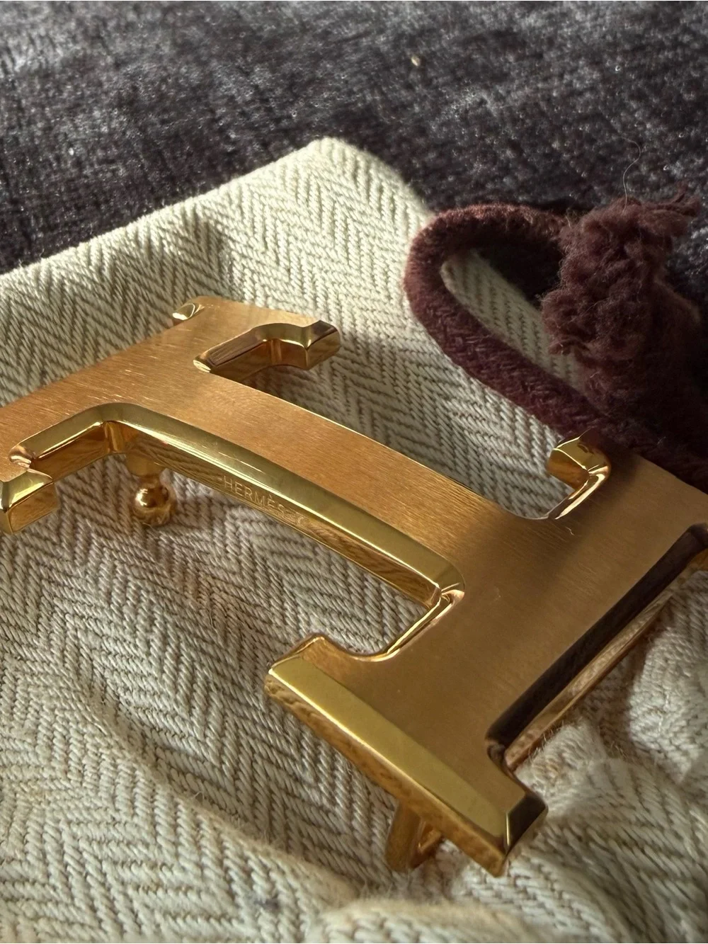 Hermes Gold H Belt Buckle on Branded Pouch